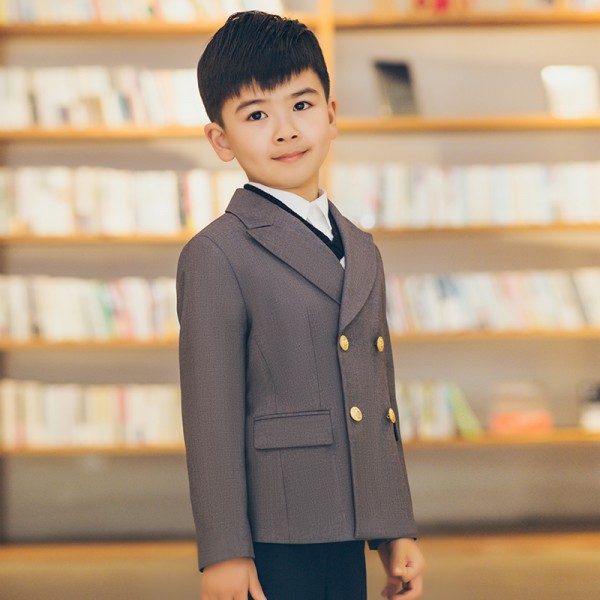 小学生灰色双排扣西服正装校服 男款