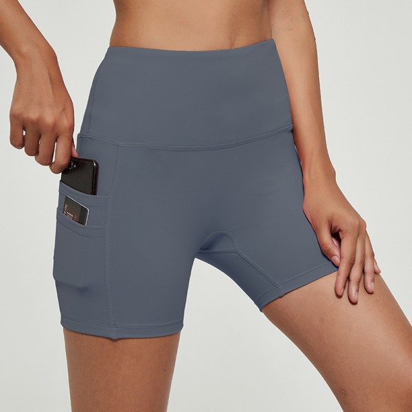 亚马逊新款口袋欧美瑜伽裤 夏季透气蜜桃臀短裤运动紧身三分裤
