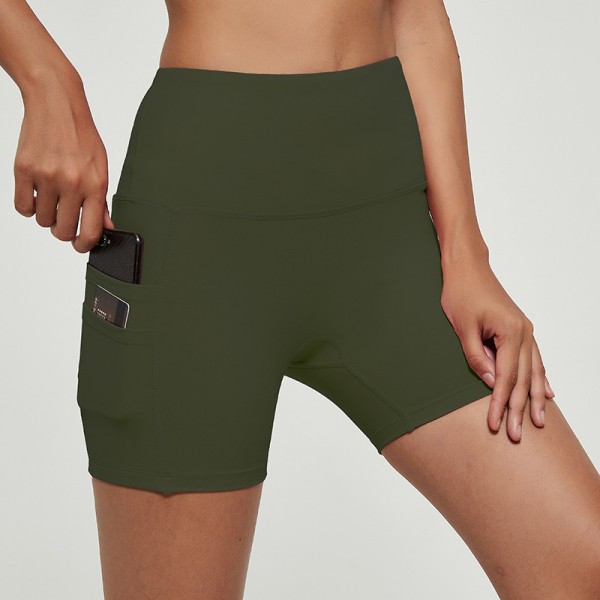 亚马逊新款口袋欧美瑜伽裤 夏季透气蜜桃臀短裤运动紧身三分裤