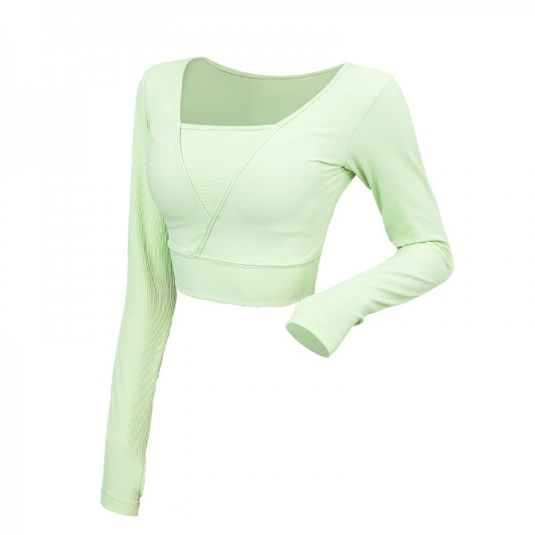 2022lulu春季新款套指螺纹瑜伽服长袖女专业跑步运动训练短款上衣