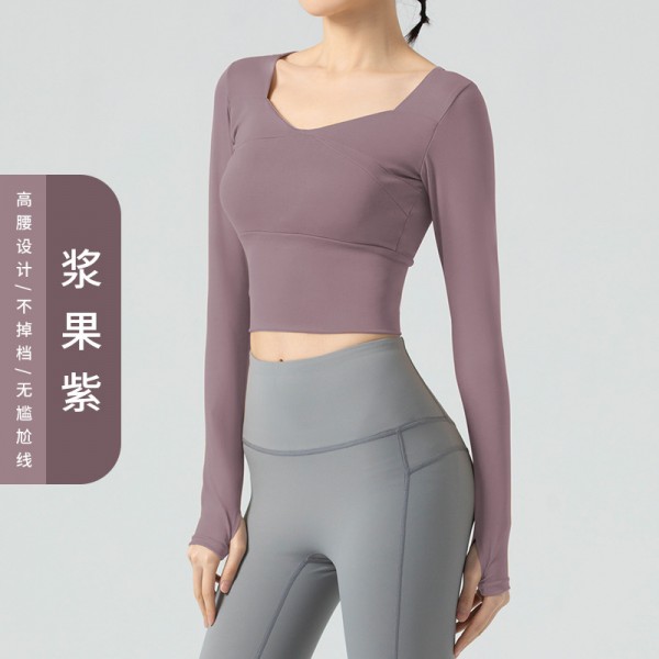 新款瑜伽服女运动上衣瑜伽服lulu健身服紧身短款露脐跑步健身服